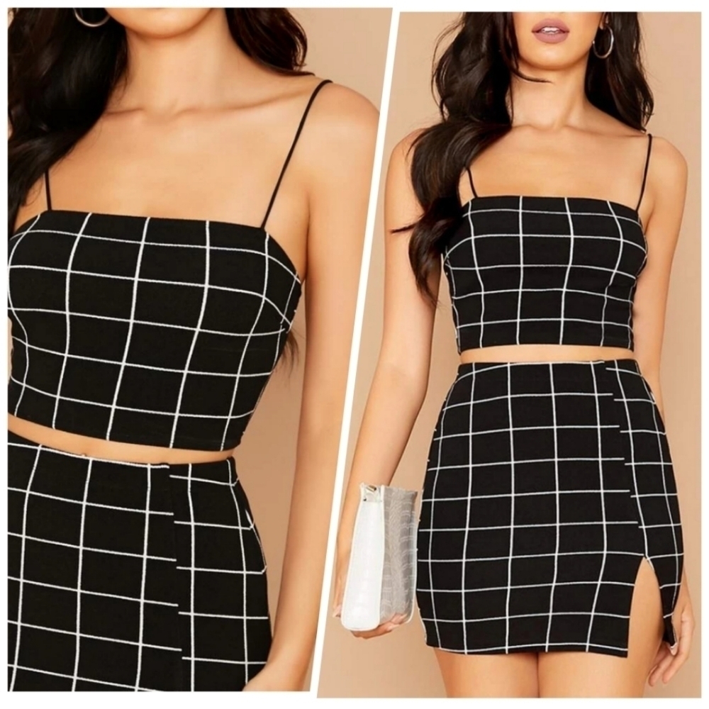 SHEIN Plaid 2 Set Crop Set & Skirt Large - Picture 3 of 14